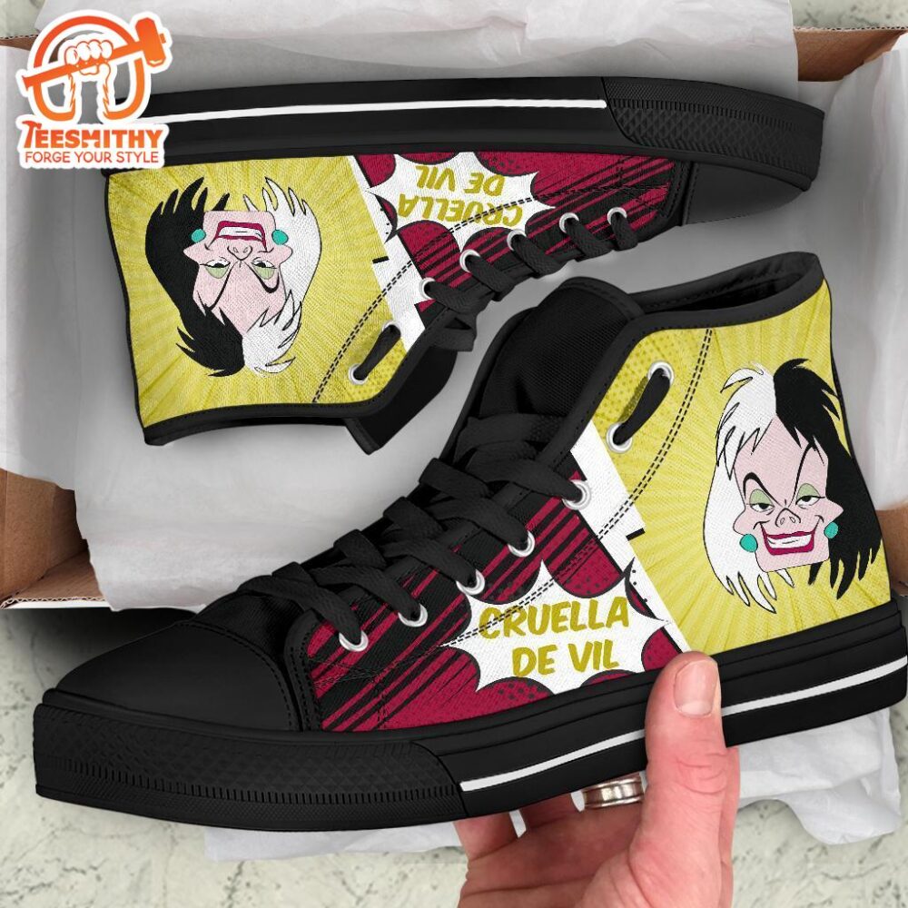 Cruella de Vil Sneakers Villain High Top Shoes Fan