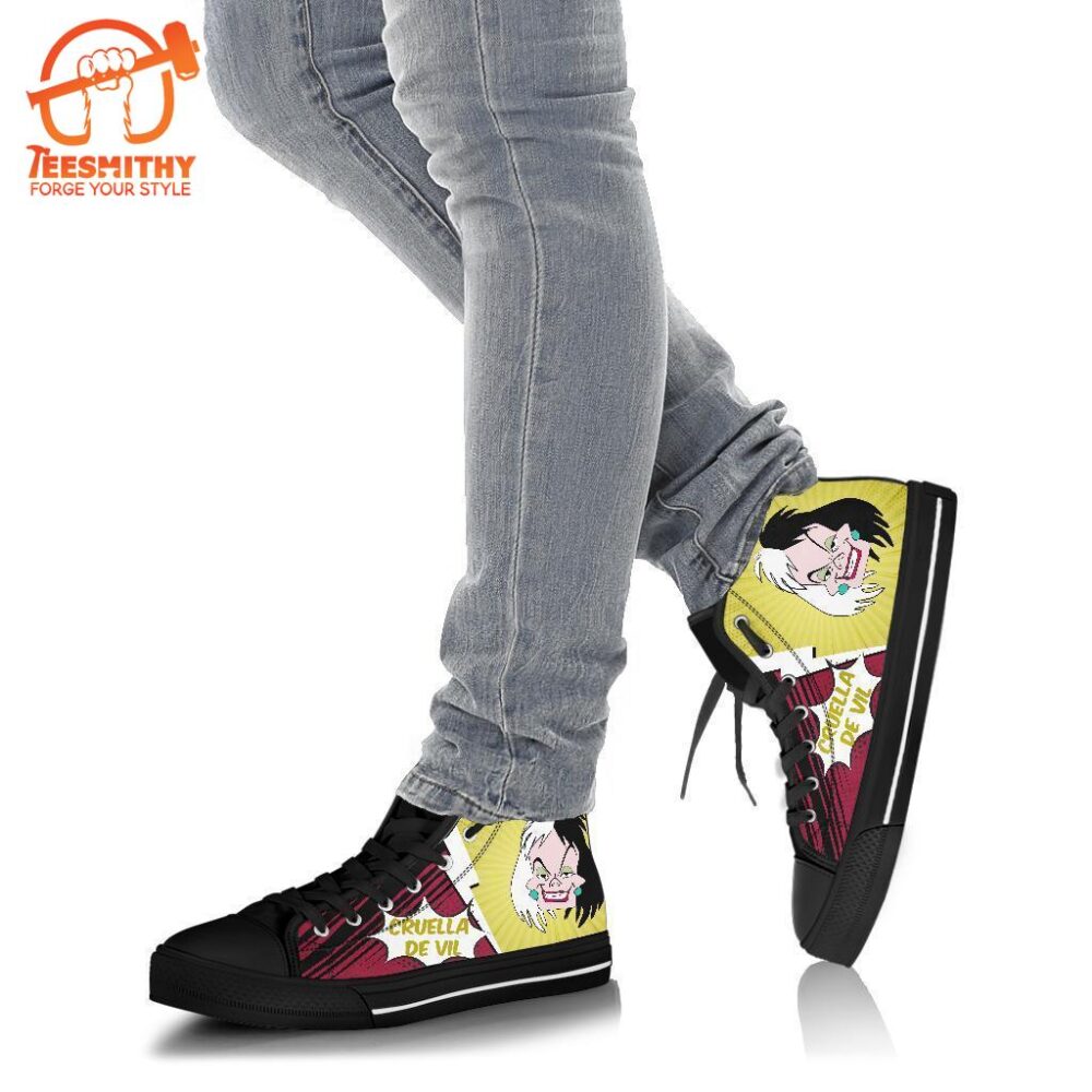 Cruella de Vil Sneakers Villain High Top Shoes Fan