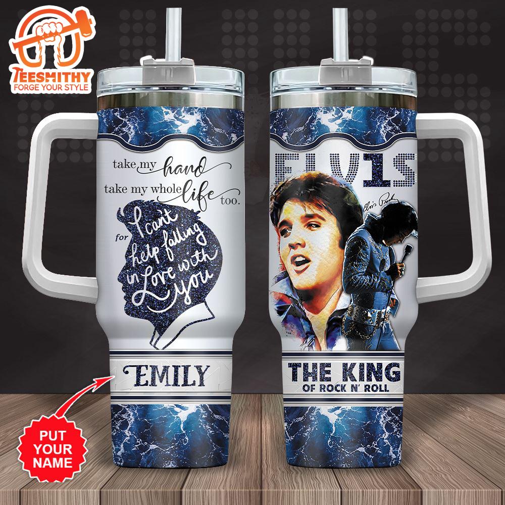 Custom Name Elvis Presley Blue Falling In Love 40oz Stanley Tumbler