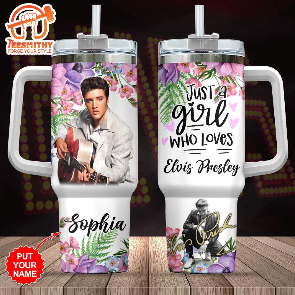 Custom Name Elvis Presley Flower 40oz Stanley Tumbler