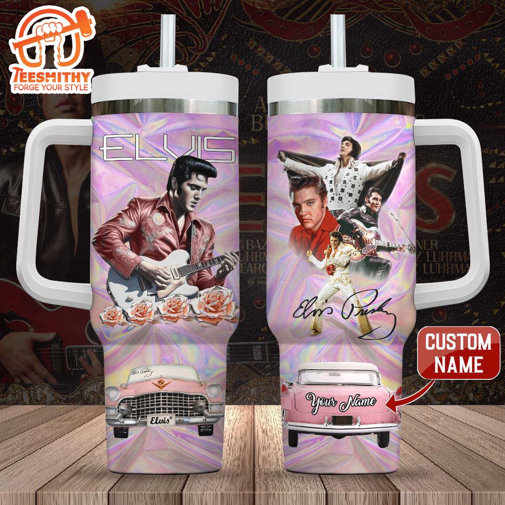 Custom Name Elvis Presley Flower and Guitar 40oz Stanley Tumbler