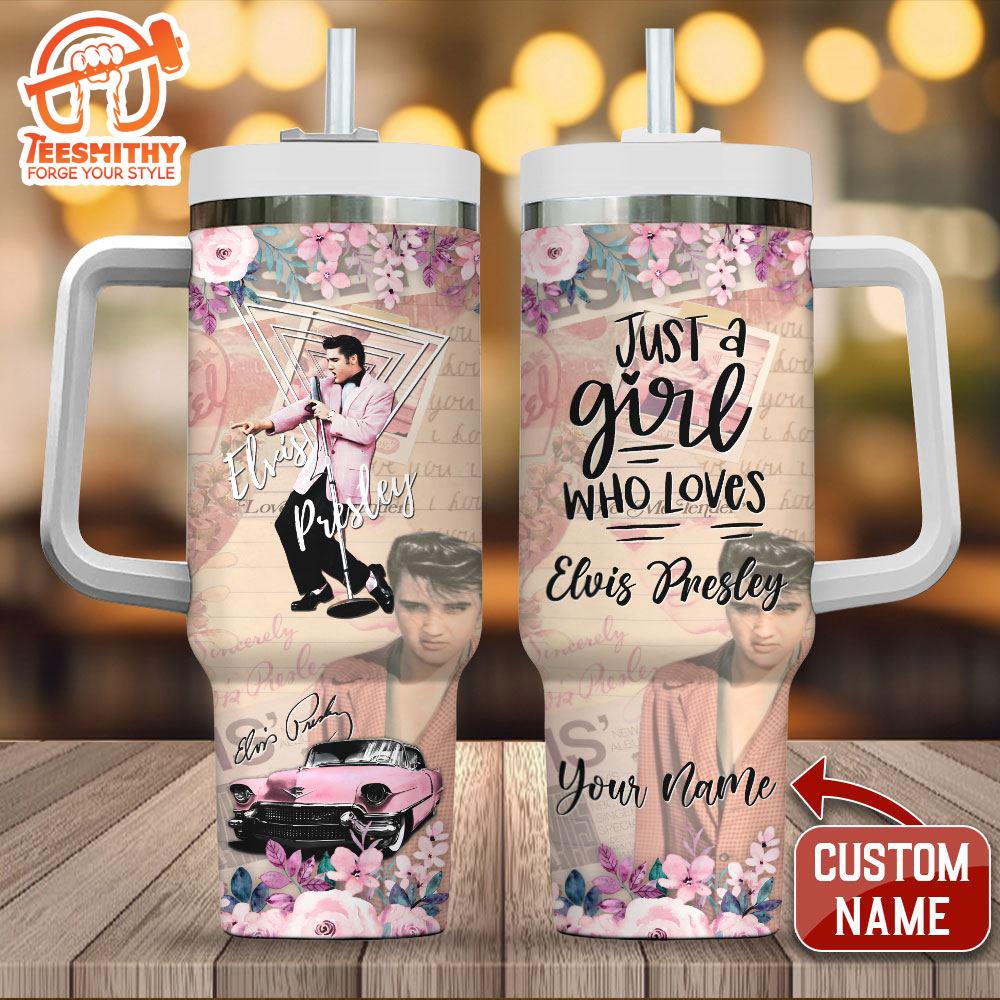 Custom Name Elvis Presley Pink Car 40oz Stanley Tumbler