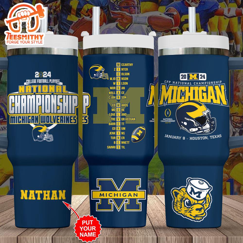 Custom Name Michigan Wolverines Football 40oz Stanley Tumbler Christmas Tumbler 40OZ