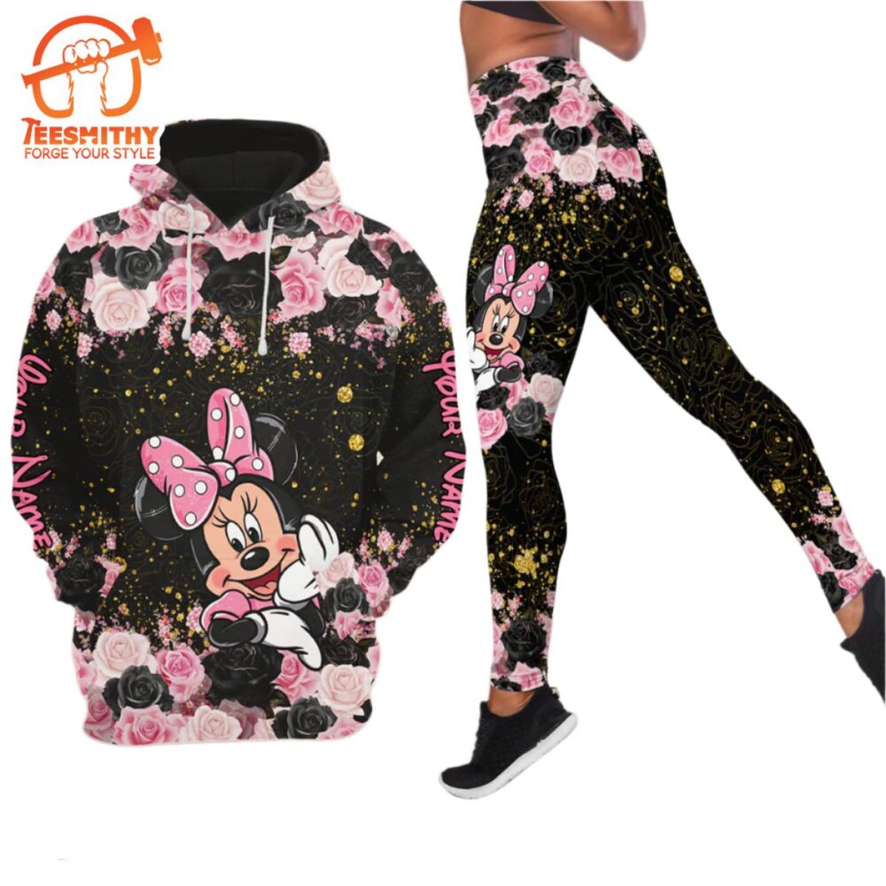 Custom Name Minnie Floral Hoodie And Leggings Set