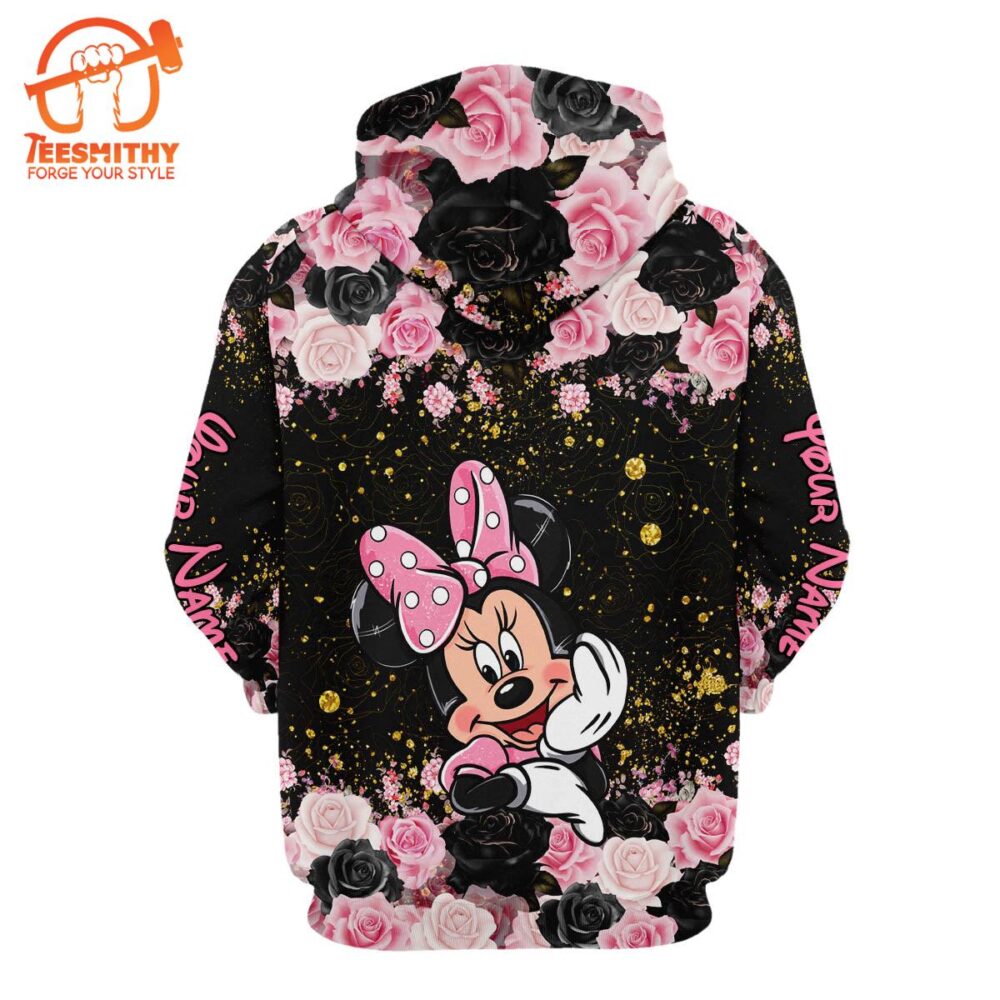 Custom Name Minnie Floral Hoodie And Leggings Set