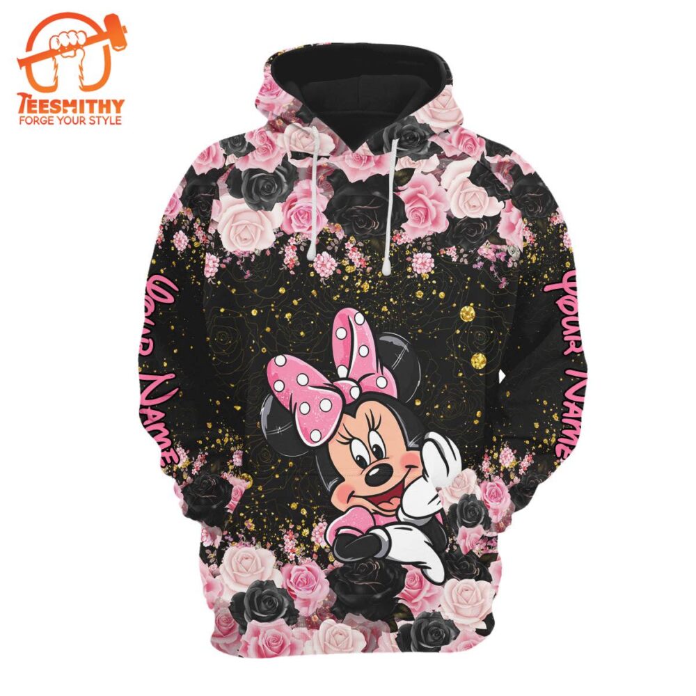 Custom Name Minnie Floral Hoodie And Leggings Set