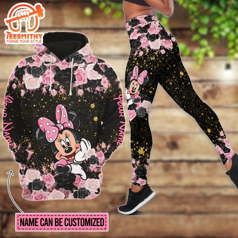 Custom Name Minnie Floral Hoodie And Leggings Set