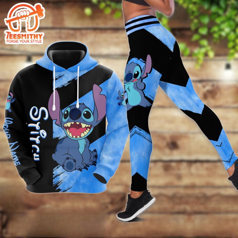 Custom Name Stitch Pattern Themed Hoodie And Leggings Set