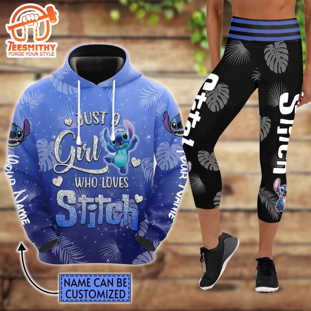 Custom Stitch Glitter Hoodie And Capris Leggings Set