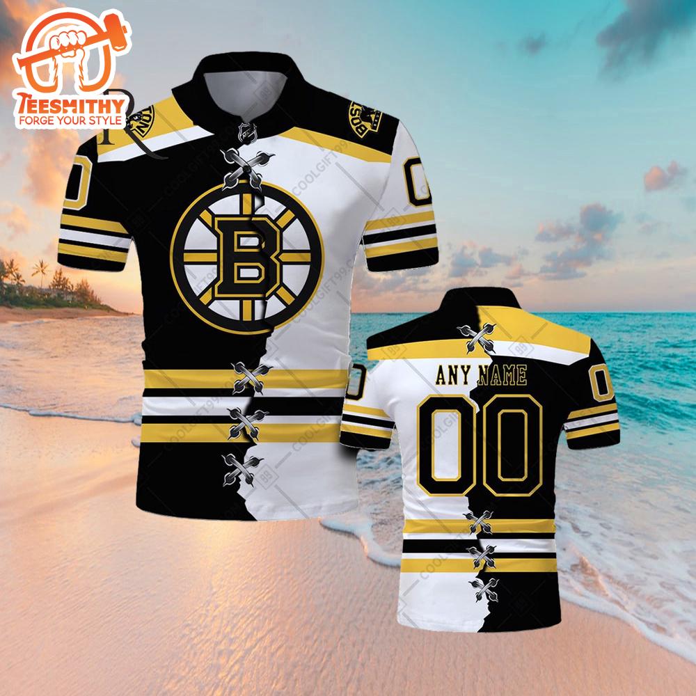 Customized NHL Boston Bruins Mix Jersey Style Polo Shirt