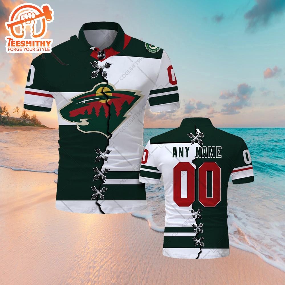 Customized NHL Minnesota Wild Mix Jersey Style Polo Shirt