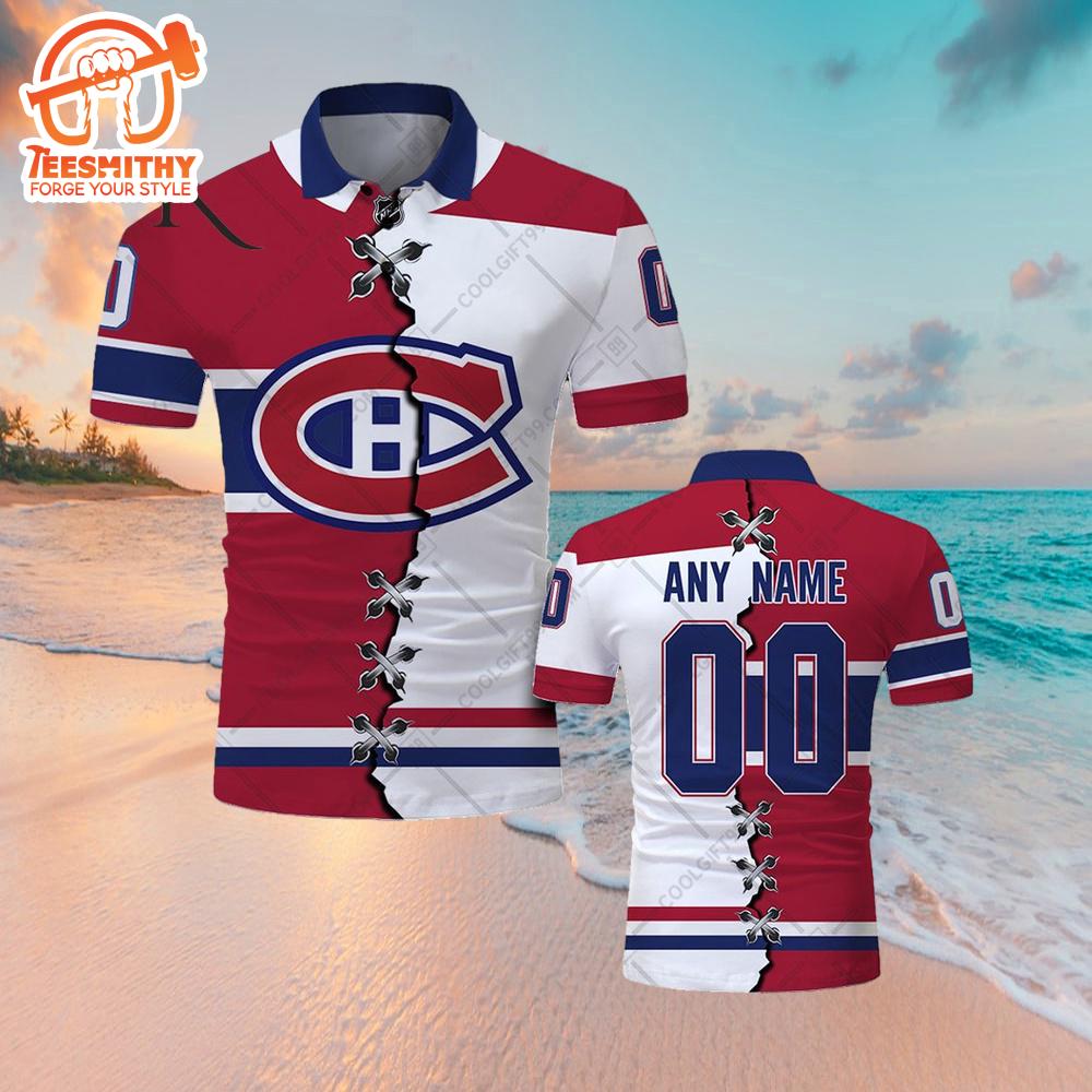 Customized NHL Montreal Canadiens Mix Jersey Style Polo Shirt