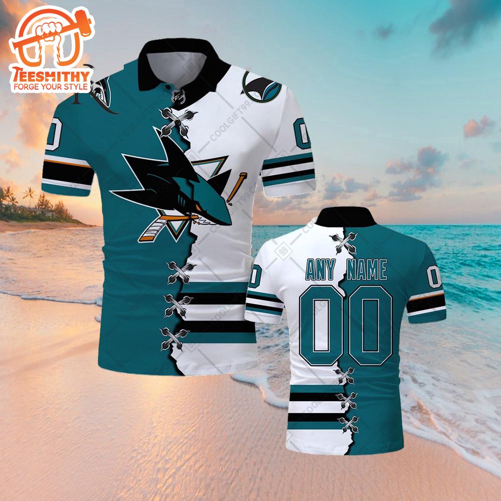 Customized NHL San Jose Sharks Mix Jersey Style Polo Shirt