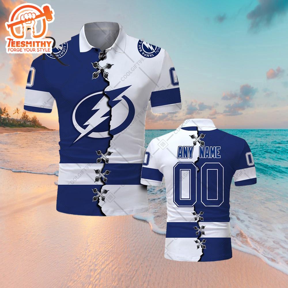 Customized NHL Tampa Bay Lightning Mix Jersey Style Polo Shirt