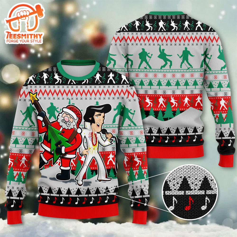 Customspig Ugly Christmas Sweater Elvis Presley With Santa 3D Apparel