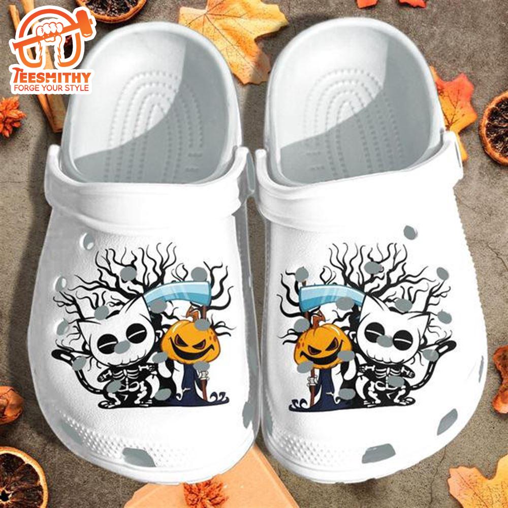 Cute Skull Cat Witch Pumpkin Clog Shoesshoes Clog Halloween Clog Shoesclog Birthday Gift For Man Woman