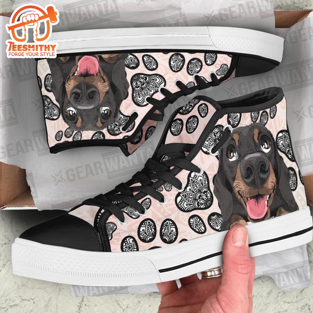 Dachshund High Top Shoes Custom Black And White Mandala