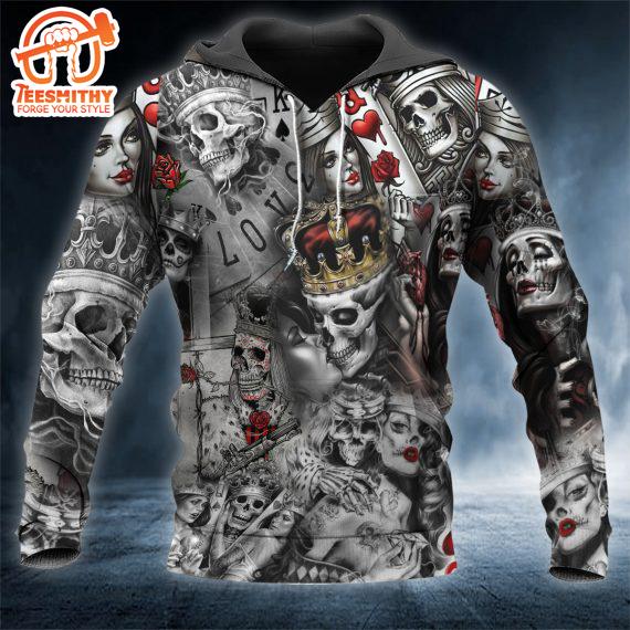 Dead Kiss King Queen Love Game Skull All Over Print Hoodie