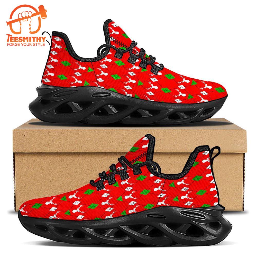 Deer Argyle Christmas Print Pattern Black Max Soul Shoes   Gift Christmas