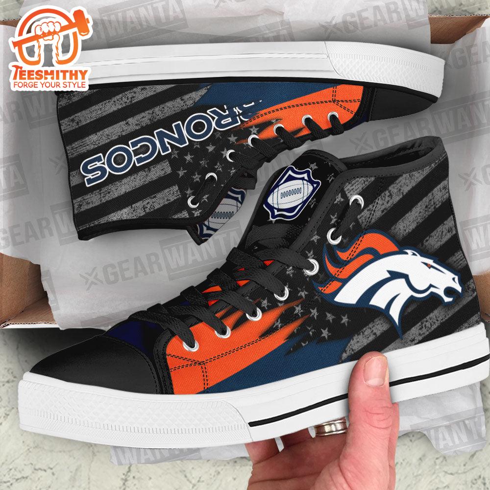 Denver Broncos High Top Shoes Custom American Flag Sneakers