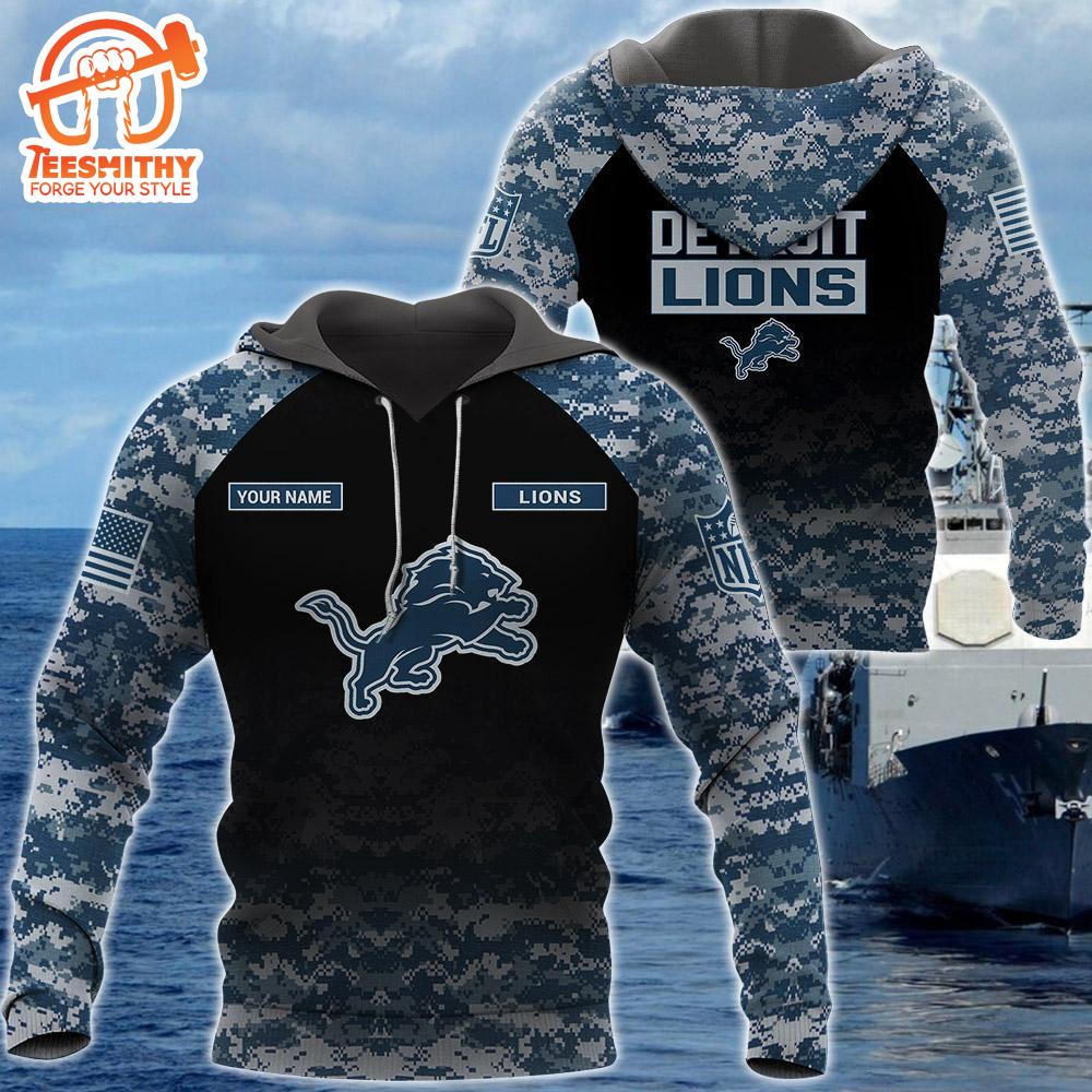 Detroit Lions U.S. Navy NWU Camouflage Cutsom Name Hoodie  Gift Christmas