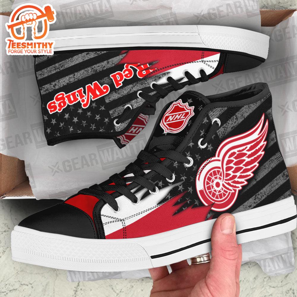 Detroit Red Wings High Top Shoes Custom American Flag Sneakers