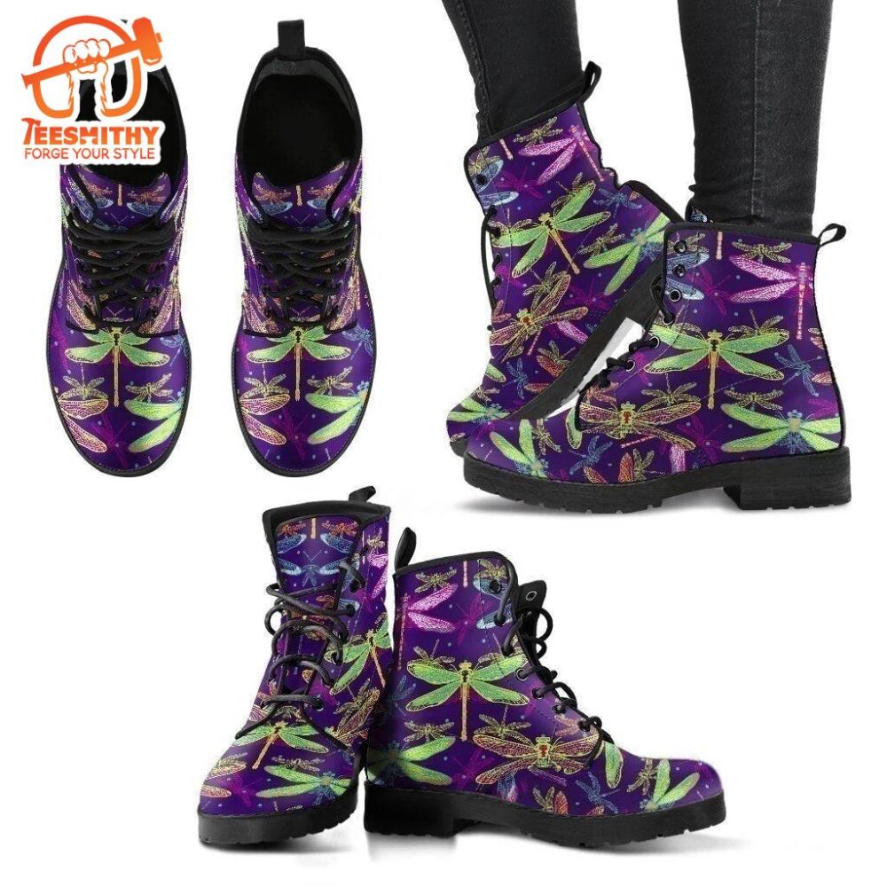 Dragonfly Pattern Women’s Leather Boots Gift Idea