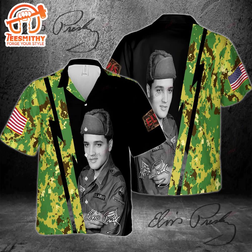 Elvis Presley Army Camo Hawaiian Aloha Shirts