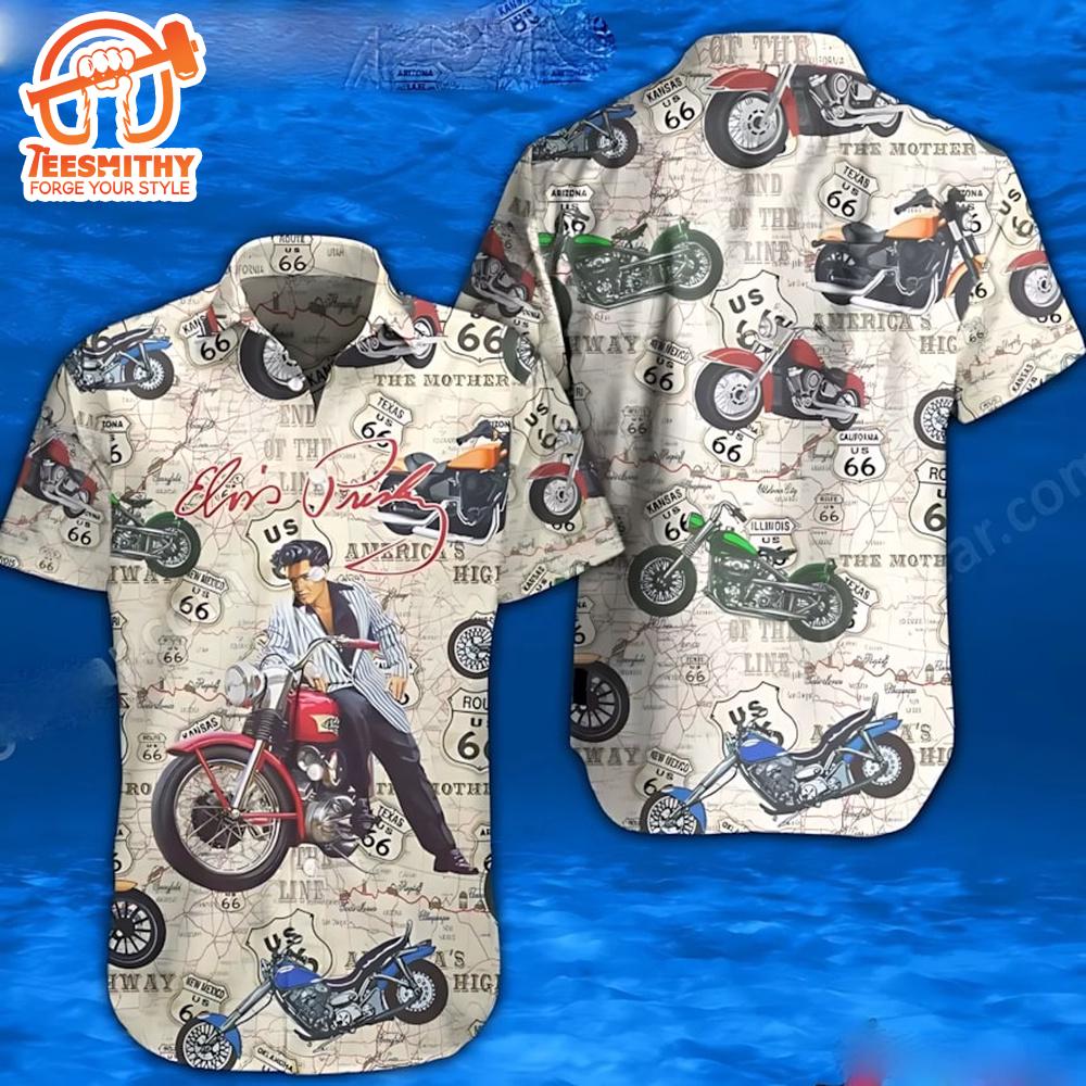 Elvis Presley Biker Us 66 Map Hawaiian Aloha Shirts