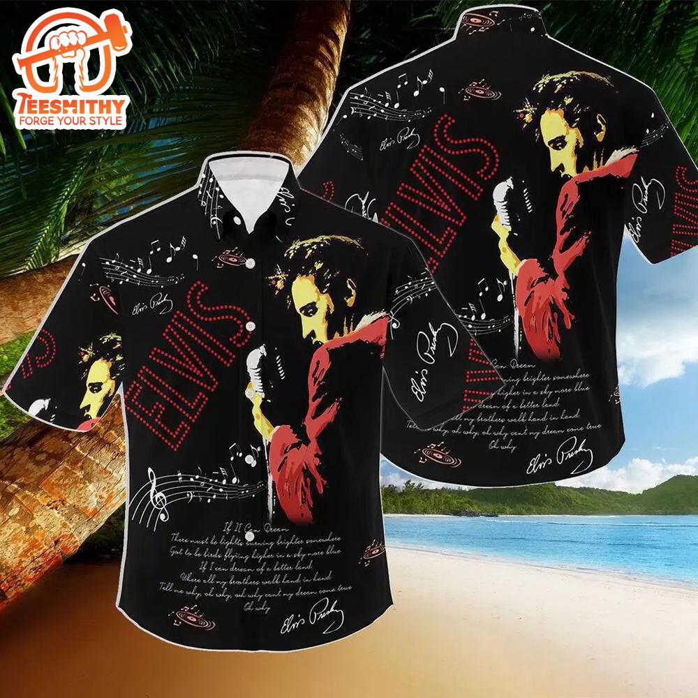 Elvis Presley Black & Red Concert Hawaiian Aloha Shirts