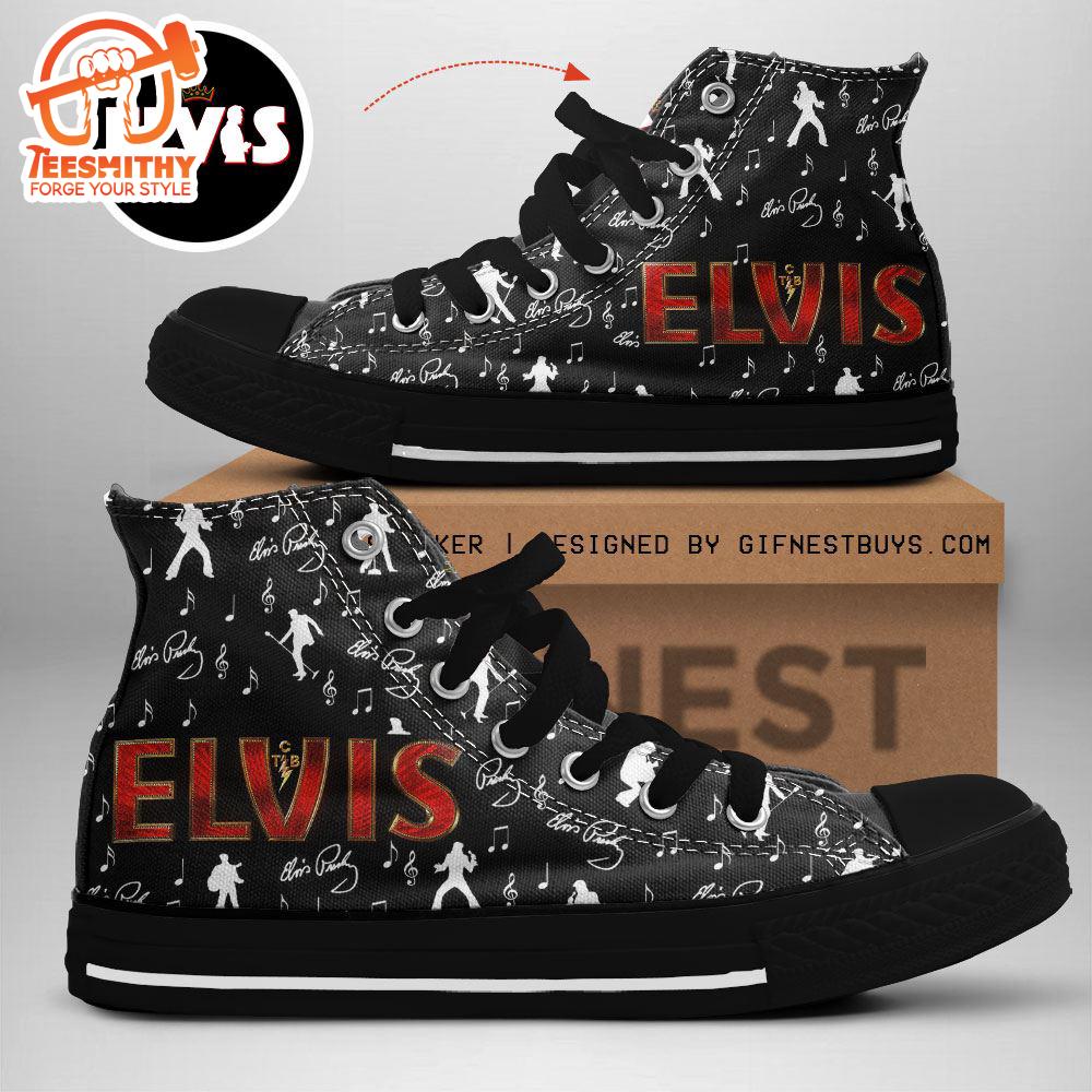 Elvis Presley Black Shoes, Elvis Presley High Top Canvas Shoes