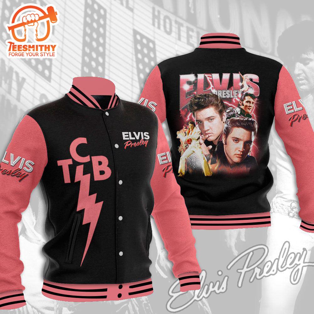 Elvis Presley King Of Rock N Roll Pink Baseball Jacket