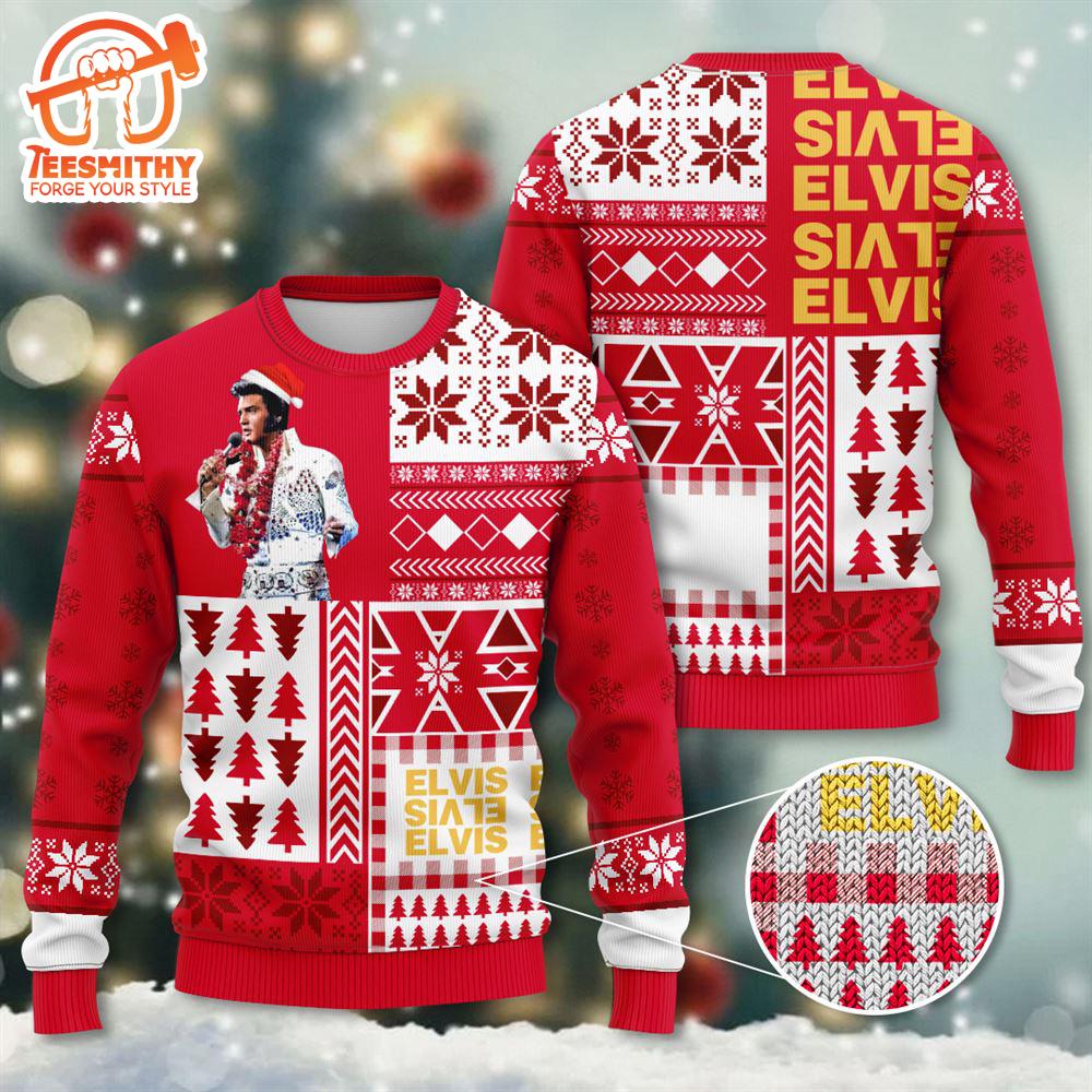 Elvis Presley King Of Rock Ugly Christmas Knitted Sweater. Gift Idea For Lovers