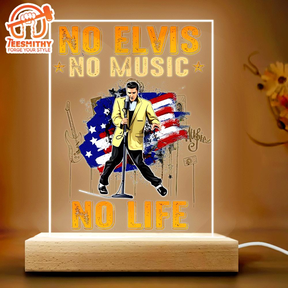 Elvis Presley No Music No Life Led Light With Wooden Base Gift Christmas