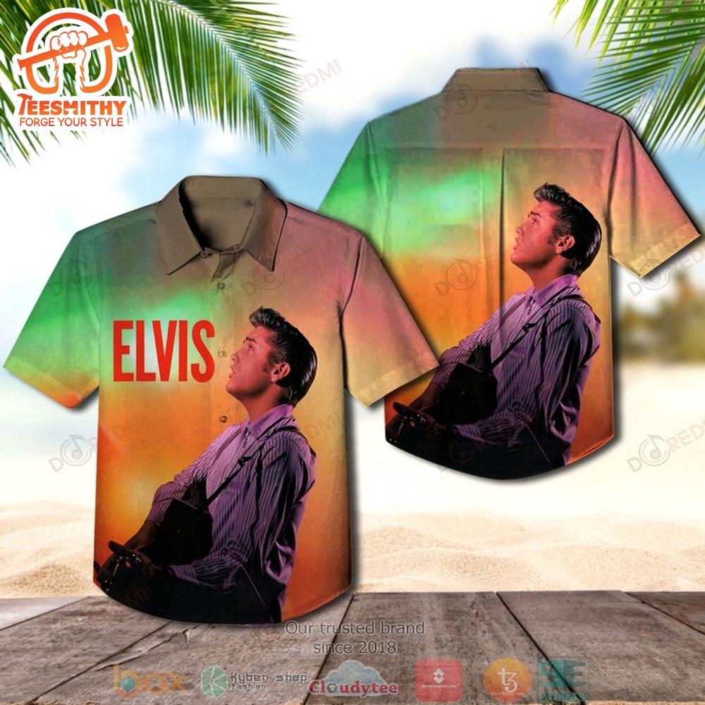 Elvis Presley Playing Guitar Hawaiian Aloha Shirts