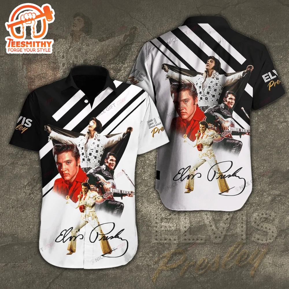 Elvis Presley Signature Black And White Hawaiian Aloha Shirts