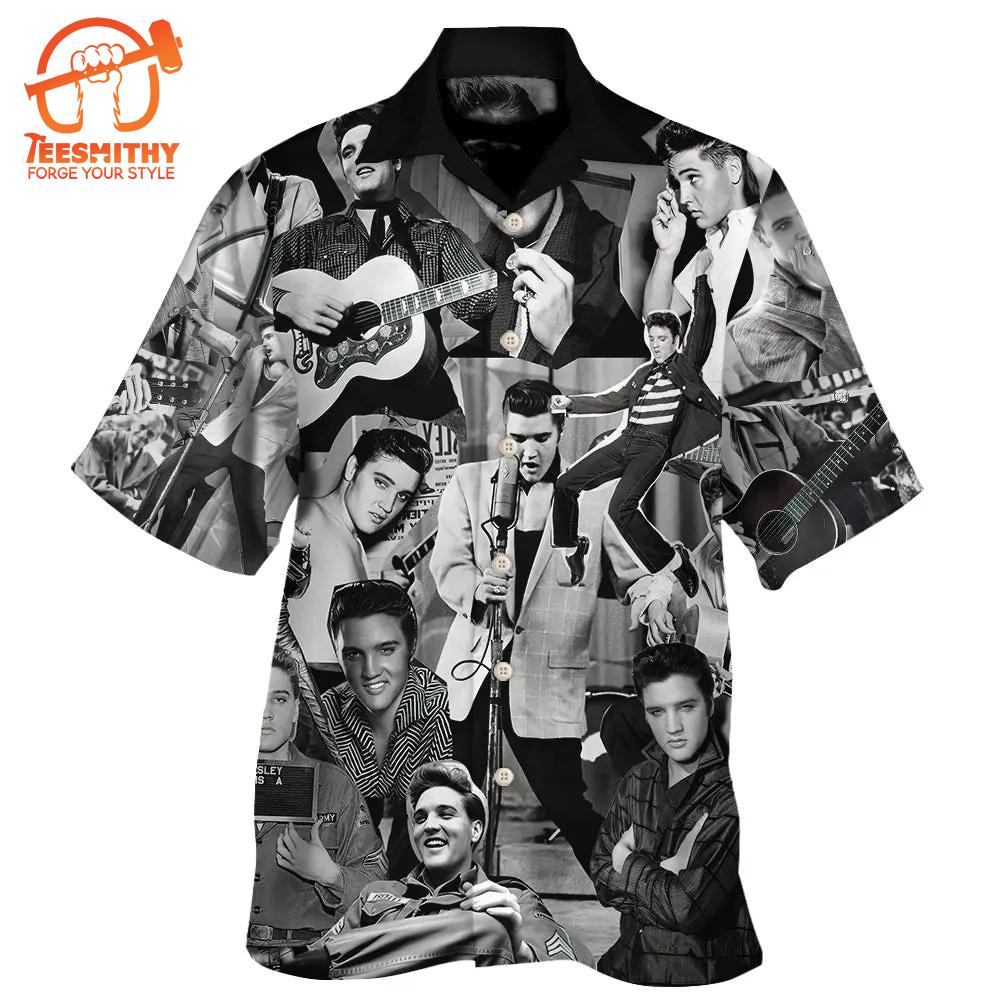 Elvis Presley The King Of Rock And Roll Black Hawaiian Aloha Shirts