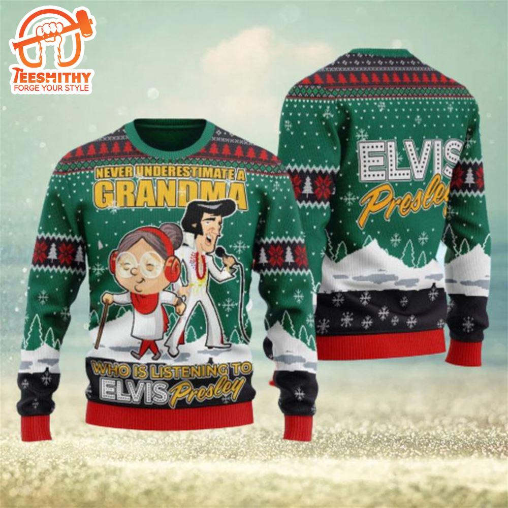 Elvis Presley With Grandma Ugly Christmas Sweater 3D Gift Idea Christmas