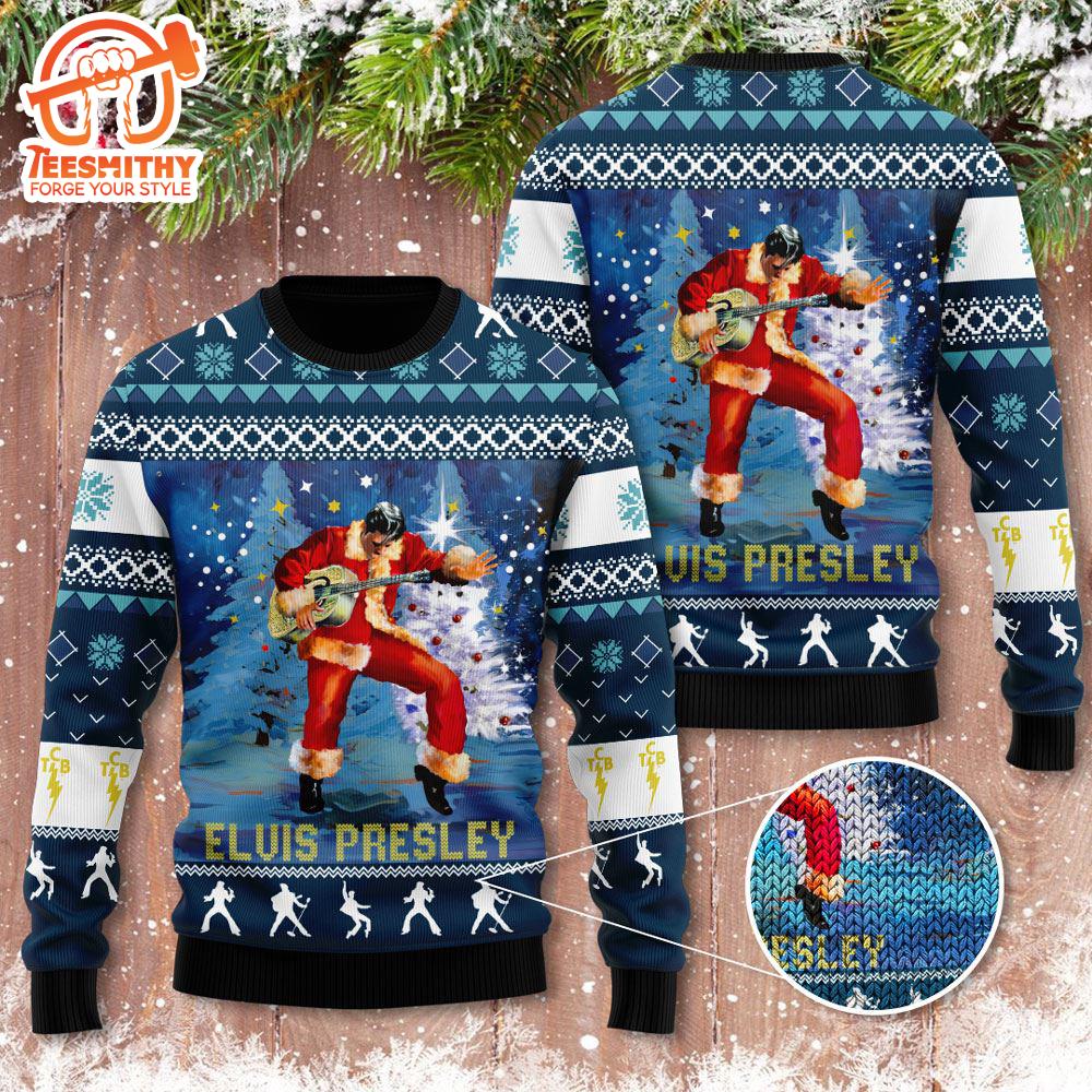 Elvis Presley With Santa Christmas Ugly Sweater 3D Gift For Men And Women