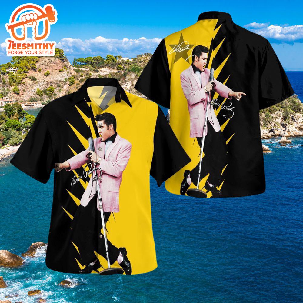 Elvis Presley Yellow And Black Color Hawaiian Aloha Shirts