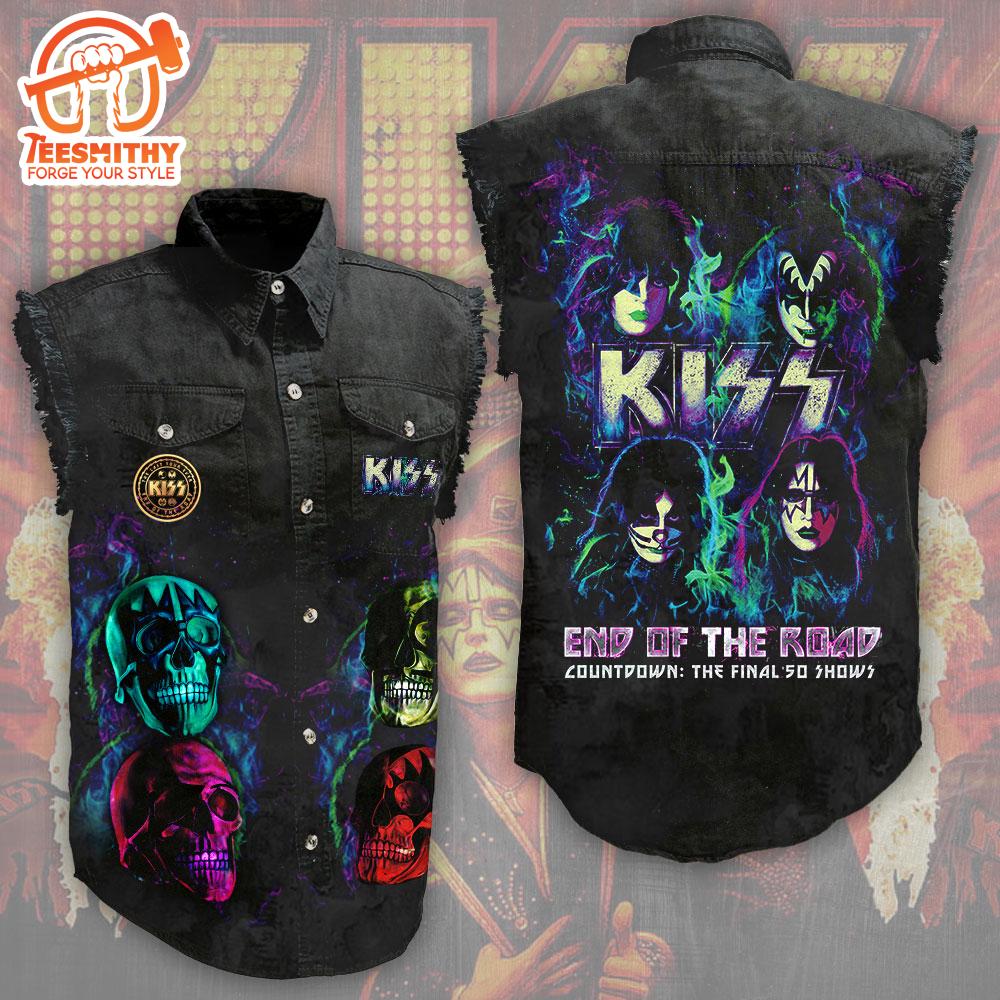 End Of The Road Tour 90s Band Kiss Sleeveless Denim Shirt