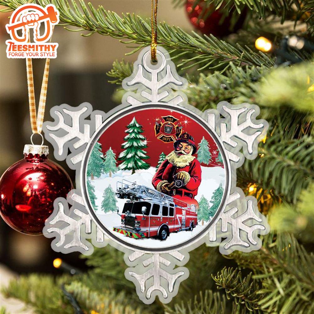 Christmas 2024  Firefighter Fire Truck Snowflakes Christmas Ornament