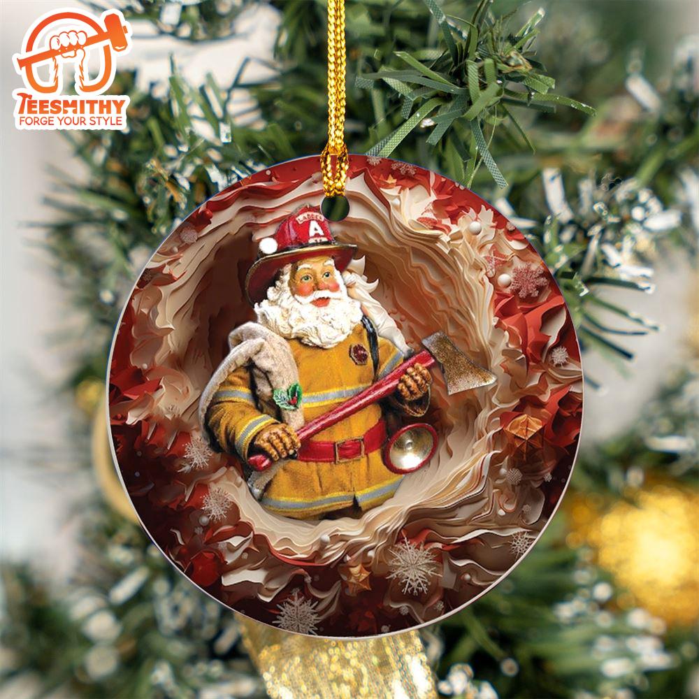 Christmas 2024  Firefighter Santa Ceramic Ornament