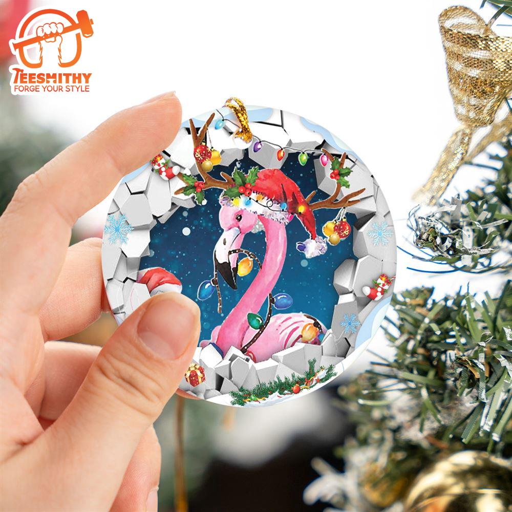 Christmas 2024  Flamingo Break Through Ceramic Ornament