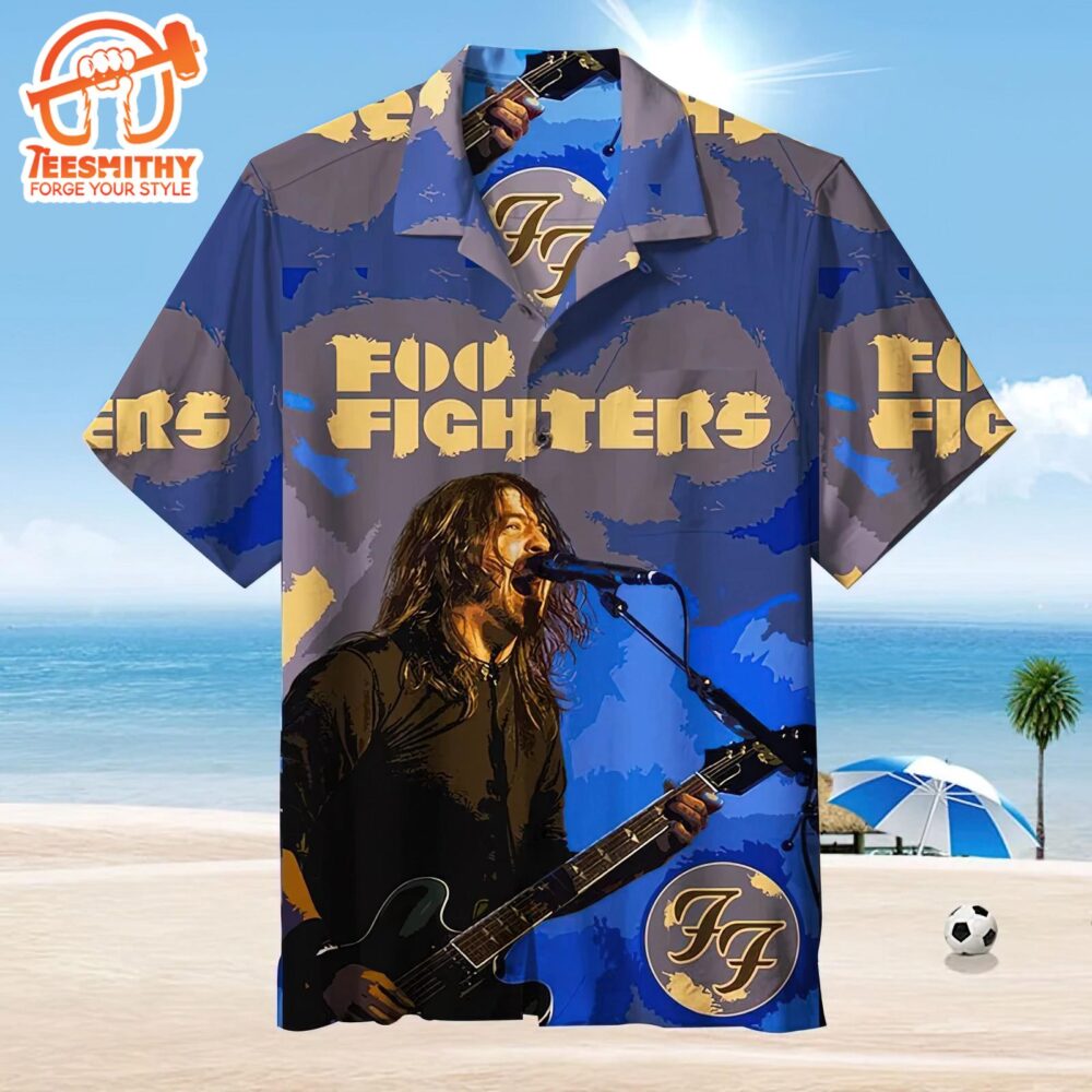 Foo Fighters Blue Performance Hawaiian Aloha Shirts