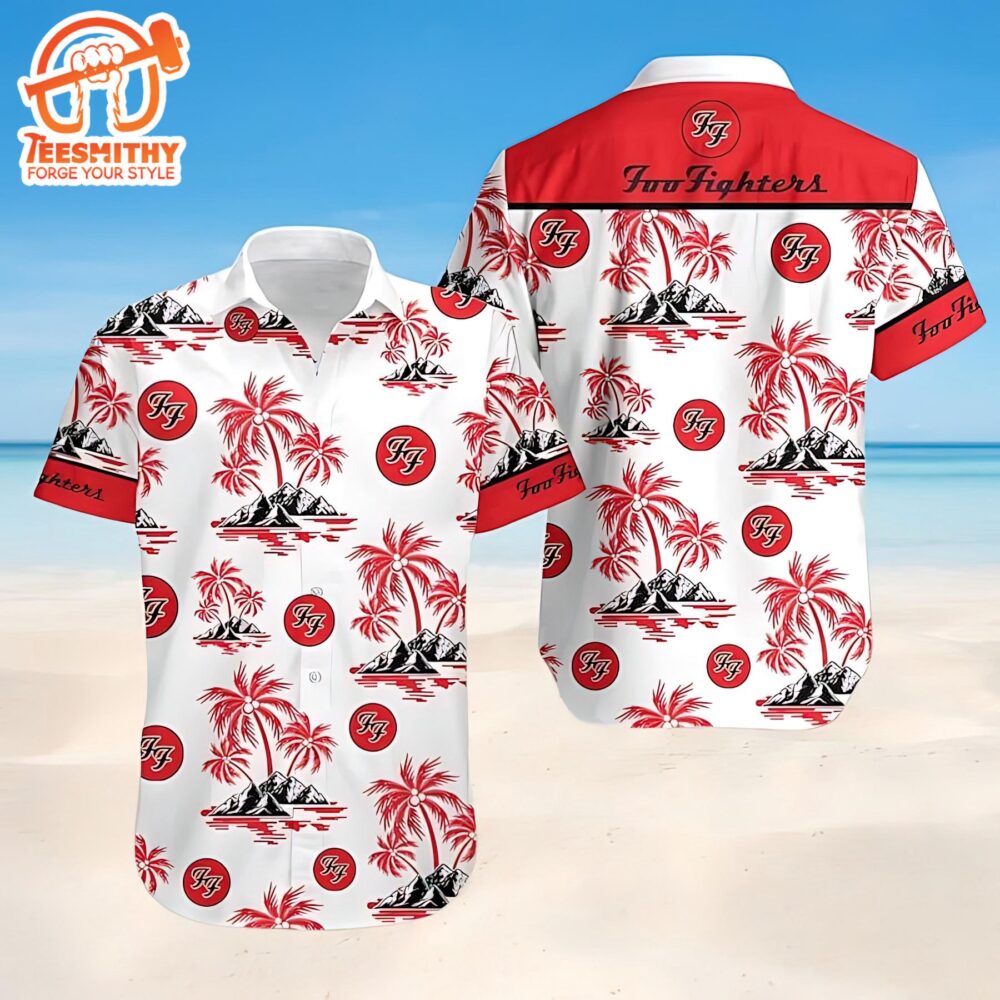 Foo Fighters Red Palm Tree Tropical Vibes Hawaiian Aloha Shirts