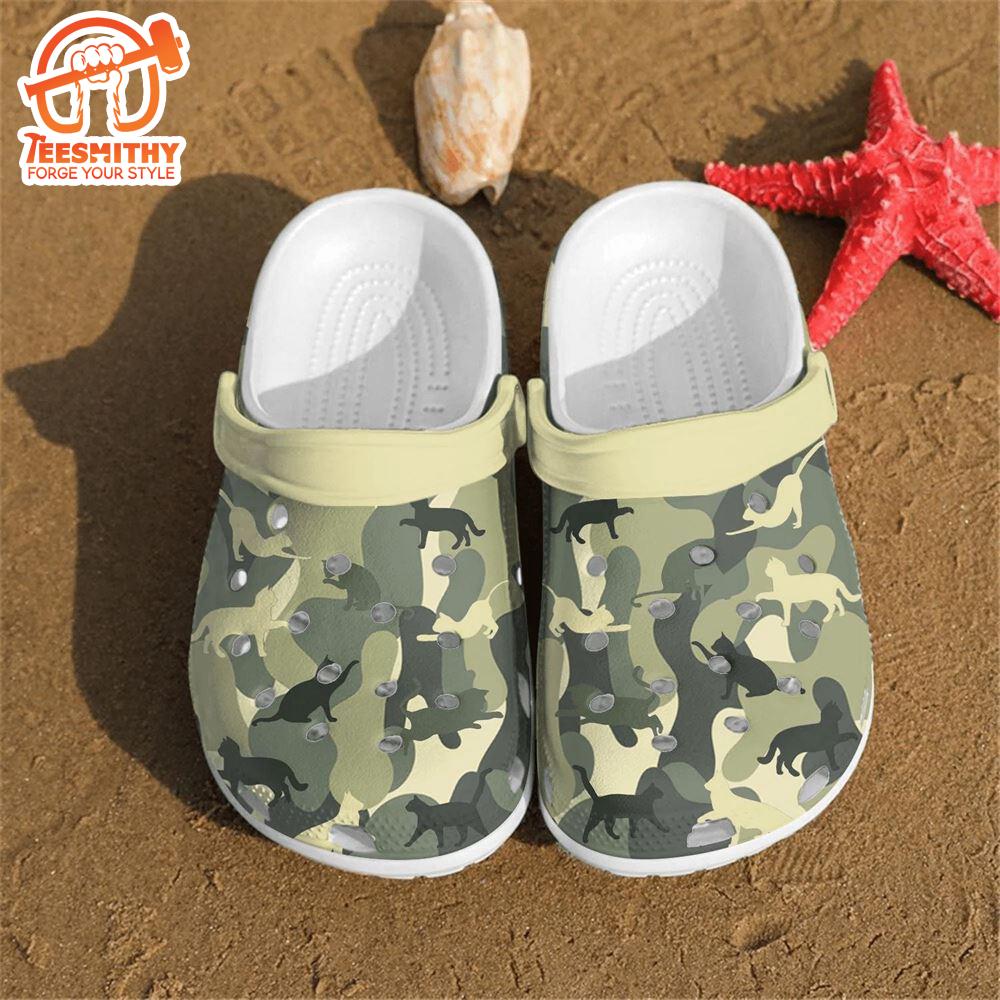 Footwearmerch Cat camo pattern shoes Crocs Crocband Clogs Shoes For Men Women