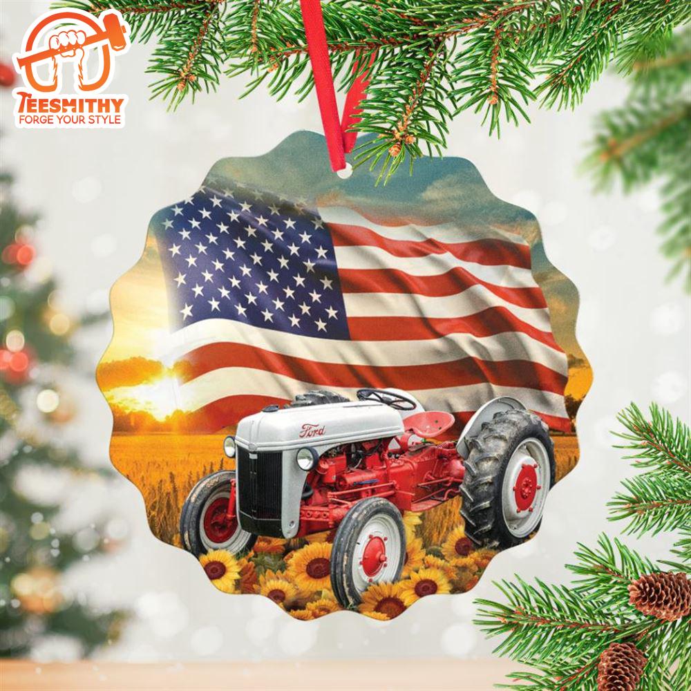 Christmas 2024  Ford 8N Tractor American Flag Aluminium Ornament