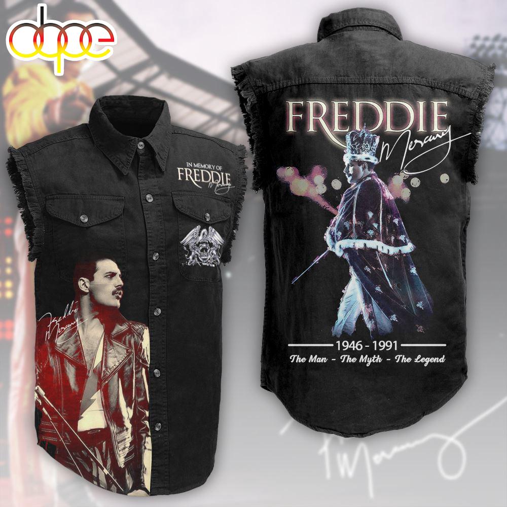 Freddie Mercury Tour Music Sleeveless Denim Shirt