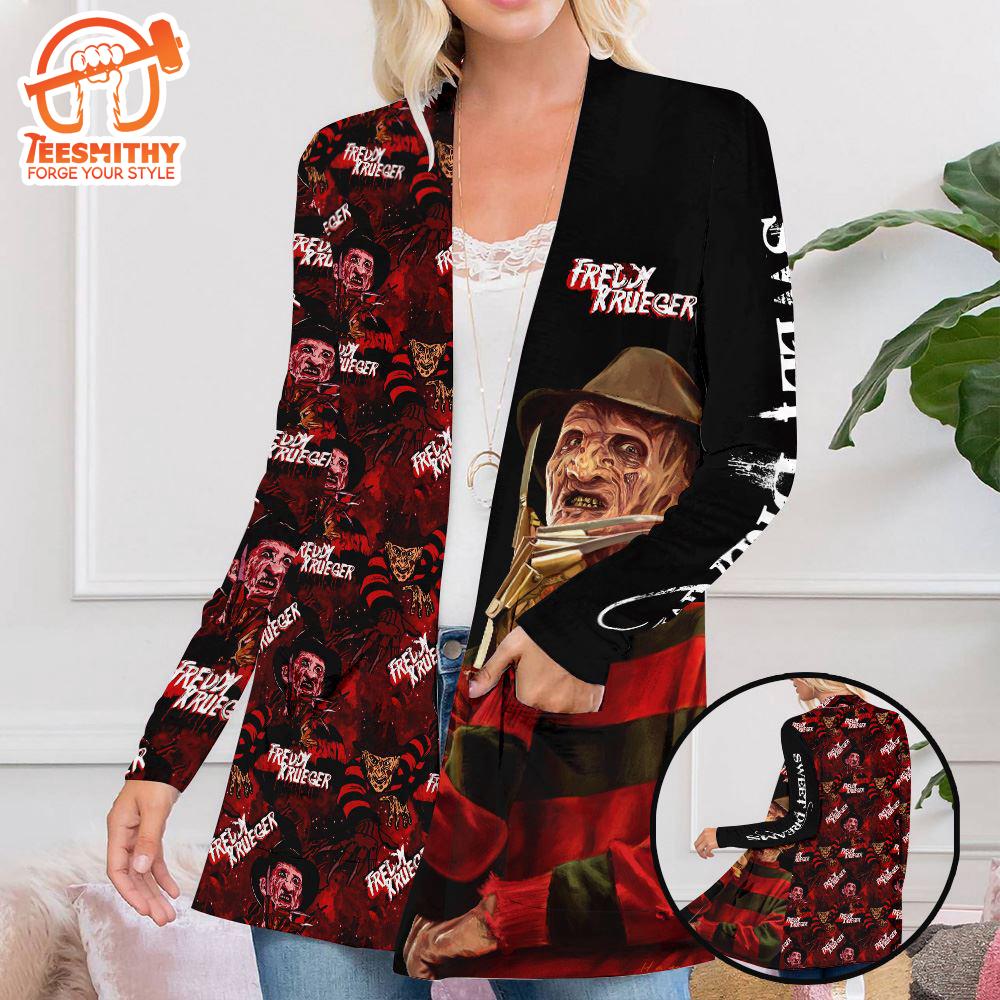 Freddy Krueger Women’s Patch Pocket Cardigan For Fans